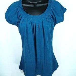 Banana Republic Women's Top Size Small Teal Pleated Round Neck Pullover Stretch